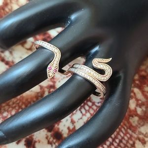 Golden Snake with Ruby Red Eyes Double Finger Ring